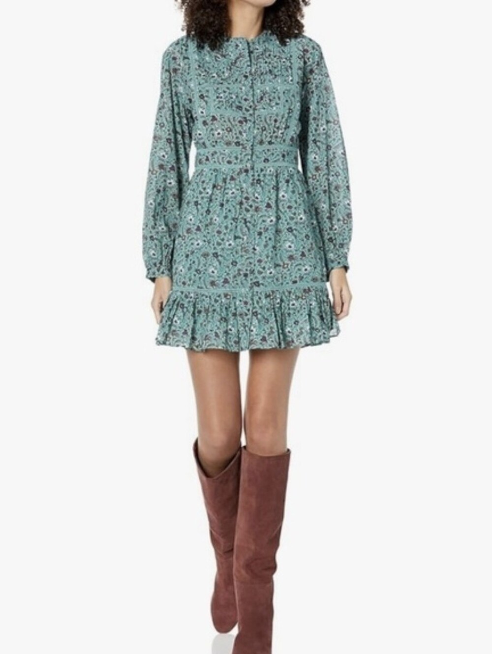 Joie Charmesse Mini Cotton Dress Green Grey Mist Multi Floral